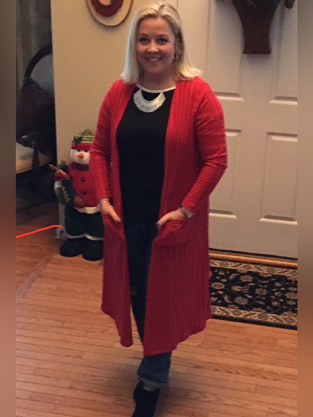 LuLaRoe Red Ribbed Long Open-Front Cardigan Sarah)